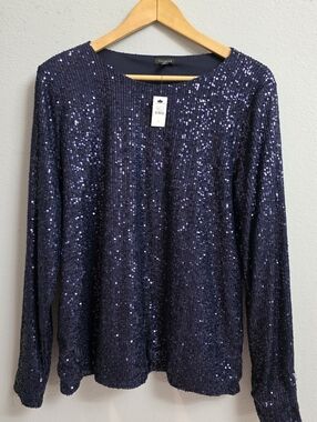 Talbots Navy Sequin Long Sleeve Top